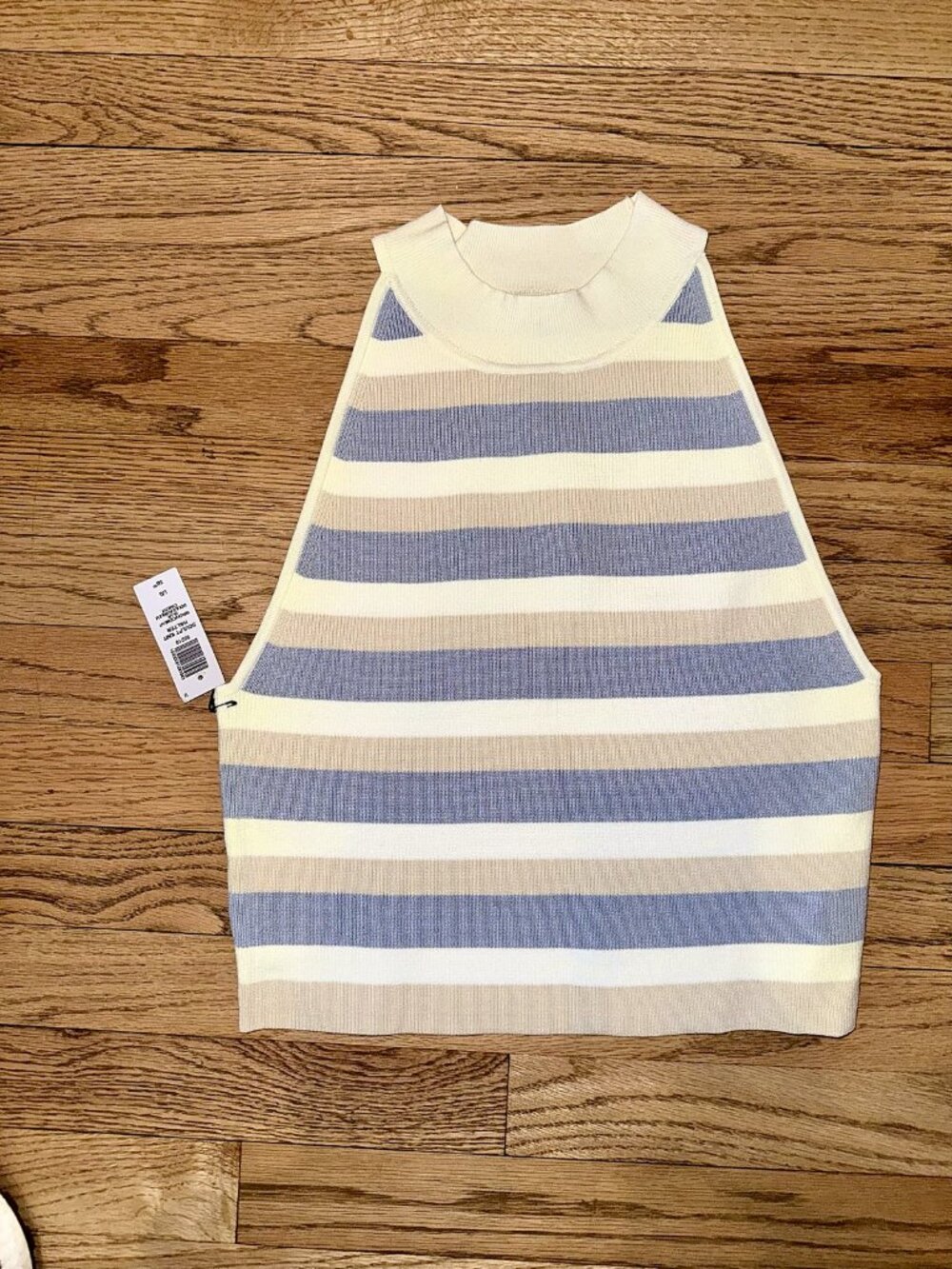 Aritzia Babaton Sculpt Knit Striped Halter Top Blue Beige L NWT